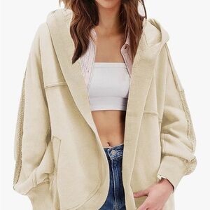 Oversized Cream Open Front Hoodie